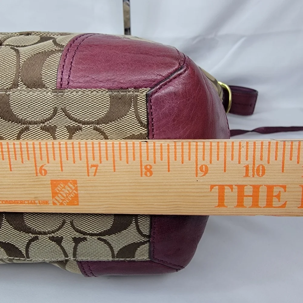 Coach Signature Canvas and Leather Shoulder Bag - Brown‎ and Purple